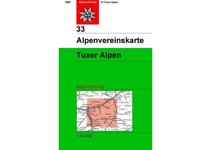 Turistická mapa Alpenverein Tuxer Alpen červená  